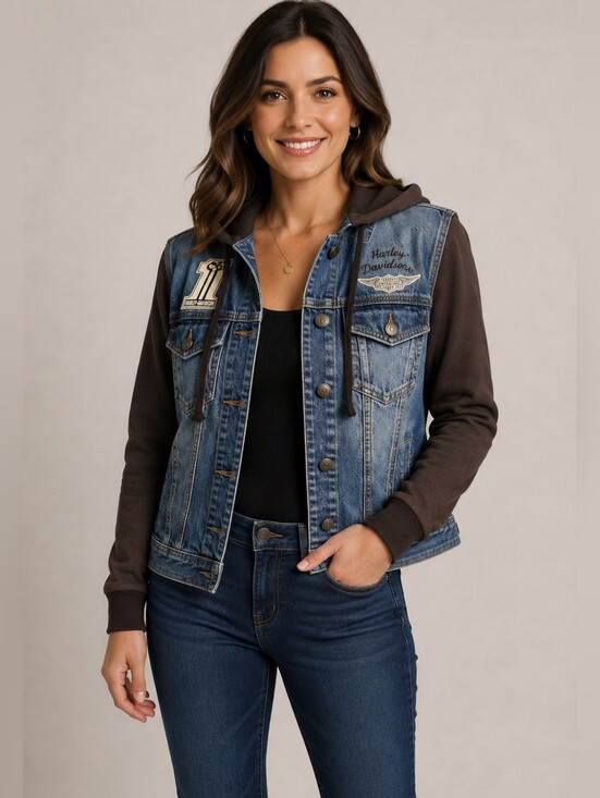 Harley-Davidson Jackets & Blazers - Harley-Davidson Medium Women's Denim Hooded Jacket MKE, WI